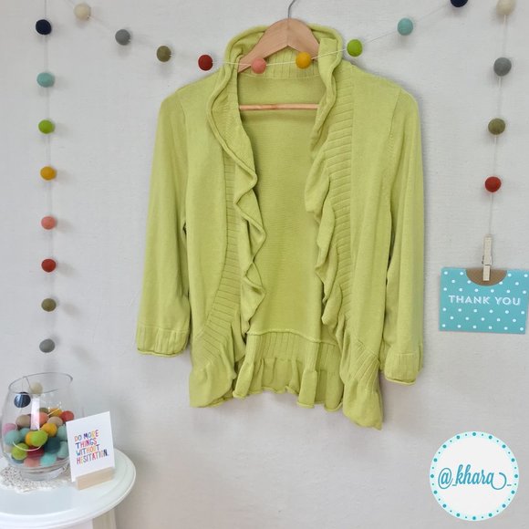 3/4 Sleeve Ruffled Edge Open Front Cardigan - Picture 13 of 13